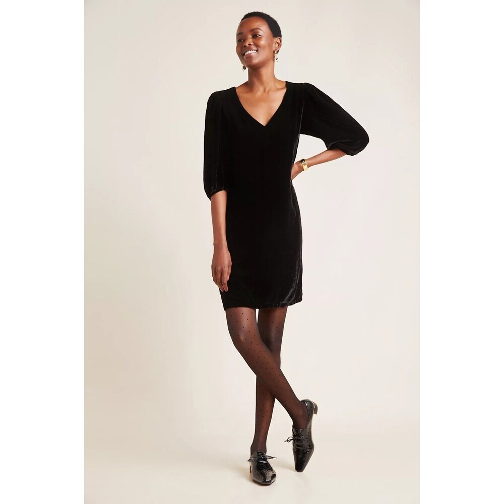 Anthropologie Carissa Velvet Mini Dress Large Velvet by Graham & Spencer Black